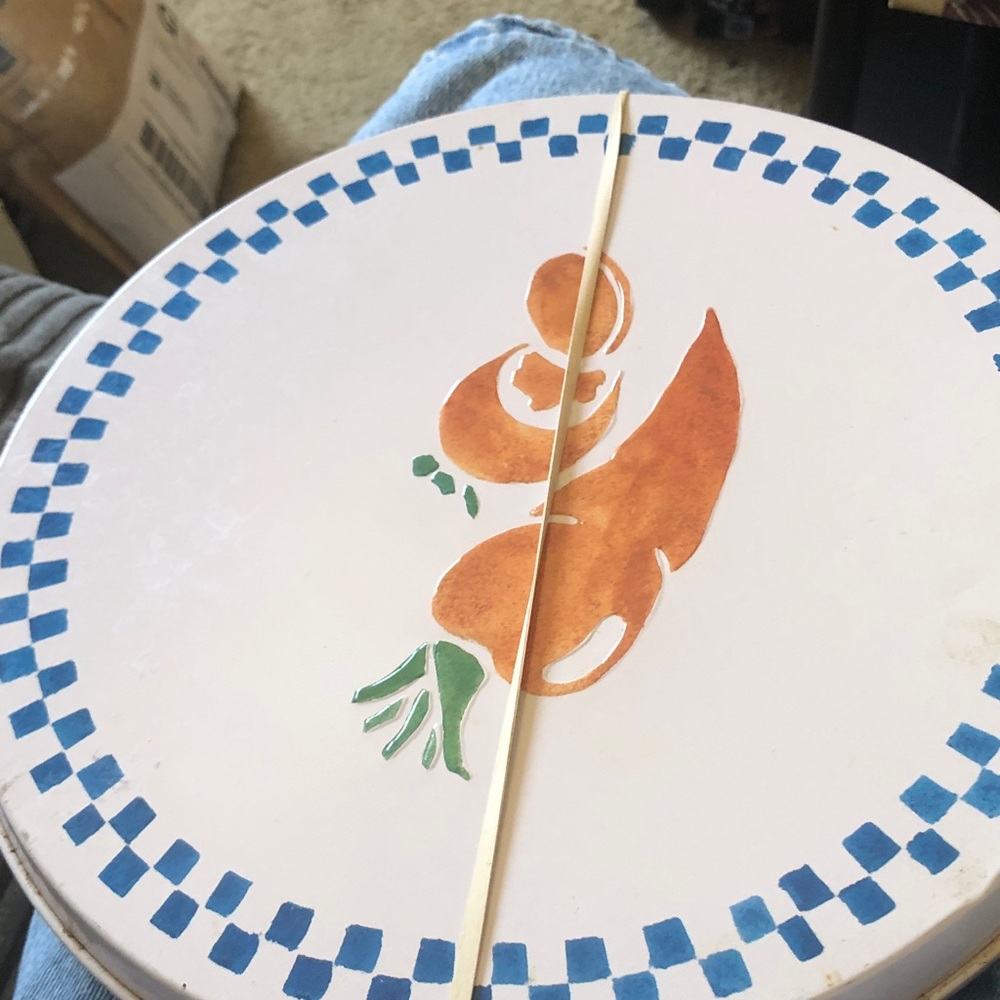 Hand-Painted Orange and Blue Decorative Round Accent Tray